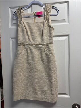 Lilly Pulitzer Cream Pearl-Trim Mini Sheath Dress